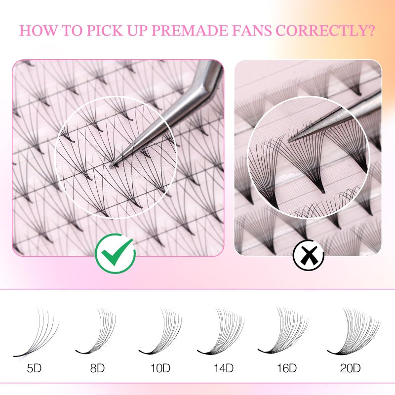 EMEDA 320 Fans Premade Lash Fans Pointy Thin Base XL Boxes Premade Fans Eyelash Extensions Stable D Curl Lash Extension Premade Fans Pre Fanned Volume Lash Extensions (5D-0.07-D-8-15mm) - Image 3
